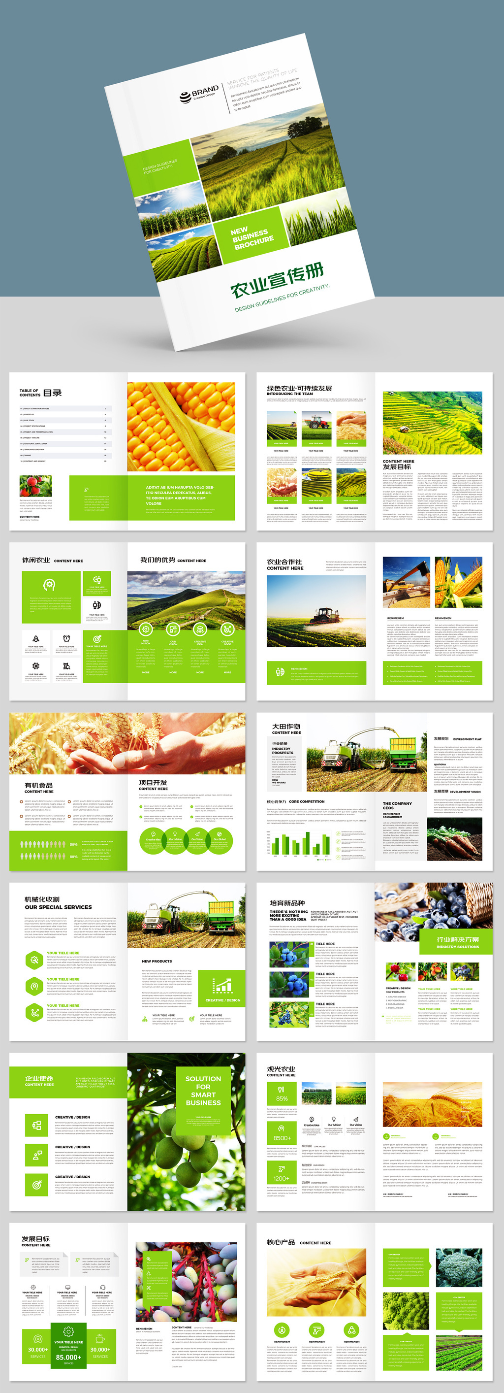 原創綠色農業農產品招商合作社畫冊宣傳冊AI模板-版權可商用